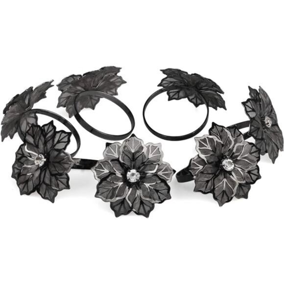 Picowe Set of 12 Alloy Napkin Rings with Hollow Out Flower Napkin Ring Holders - Picture 7 of 8